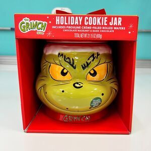 Dr. Seuss The Grinch With Santa Hat Cookie Jar 2025 Cookies Included NEW
